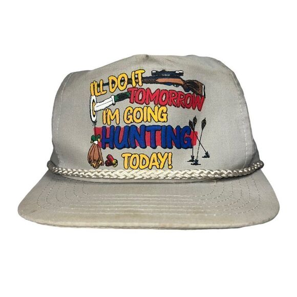 Vintage I'll Do It Tomorrow I'm Going Hunting Today! Strapback Hat OS - Picture 1 of 7